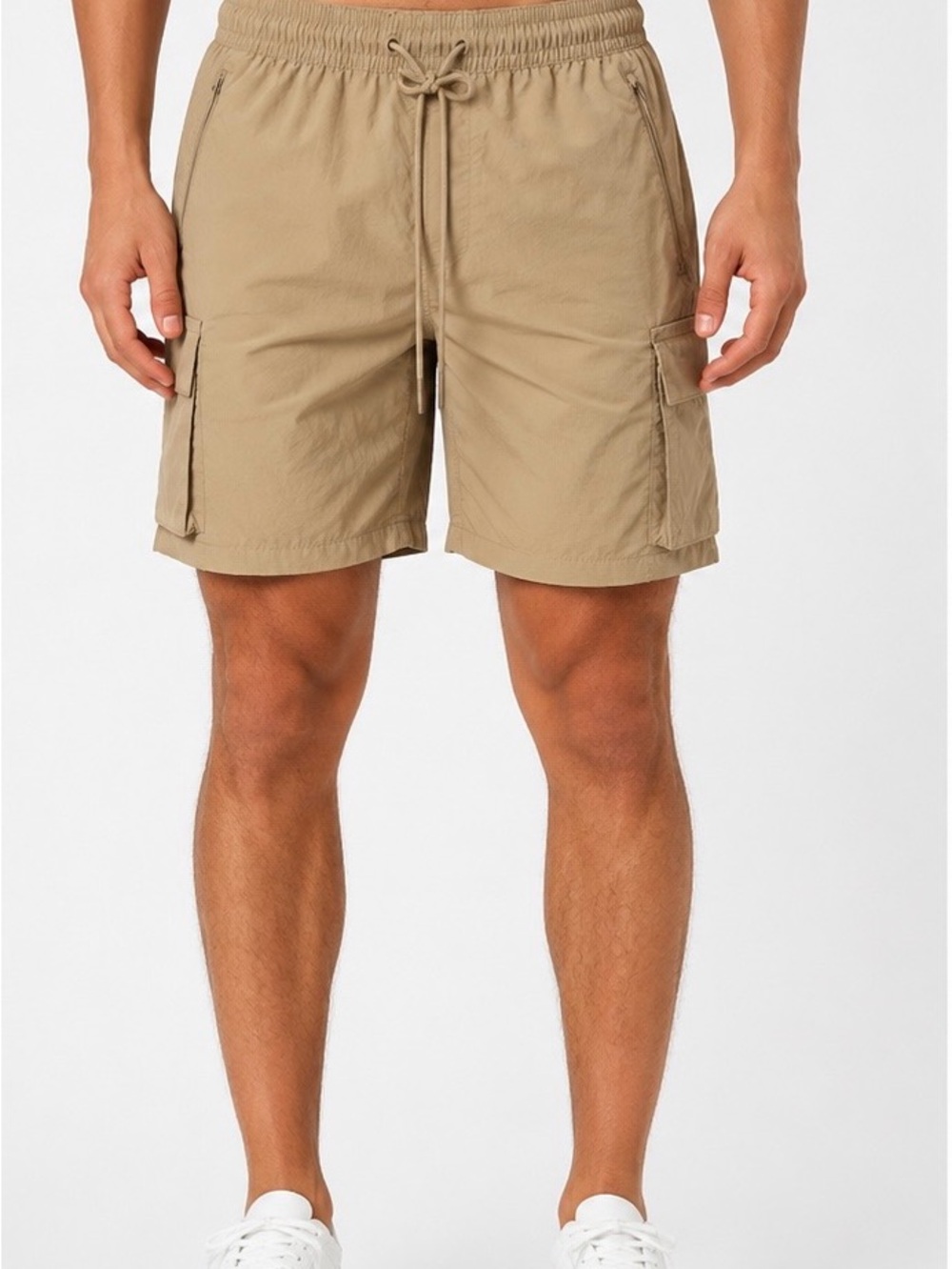 Men's Casual Cargo Shorts in Tan with Drawstring Waist